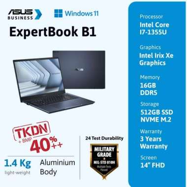 ASUS ExpetBook BG1408CVA-EB7150W Core I7-1355U 16GB 512GB 14"FHD W11H 3Years + Free Mouse Wireless 1