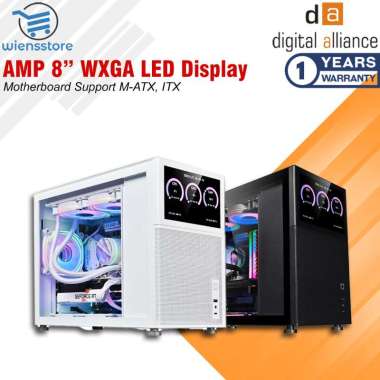 Digital Alliance AMP - Micro ATX With LCD Display 8 Inch Case PC Black – White Hitam