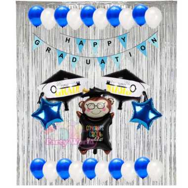 Paket Dekorasi Backdrop Wisuda / Graduation Monyet Pink
