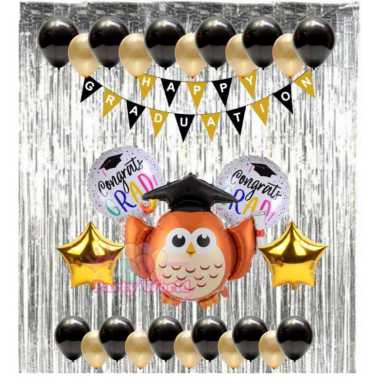 Paket Dekorasi Backdrop Wisuda / Graduation Owl Oranye Biru