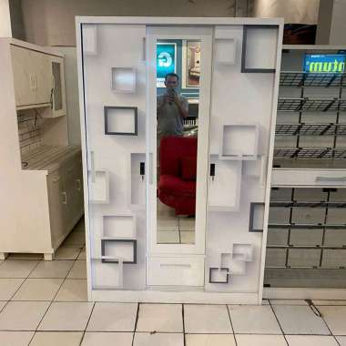 lemari pakaian besi 3 pintu / lemari baju besi 3 pintu sliding door / lemari besi 3 pintu sliding/ l