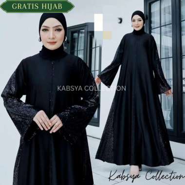ABAYA KONCER MEWAH BAMBOO SILK RAHMAH / Abaya Elegan Gamis Hitam Kaftan / Abaya Elegan Bahan Satin