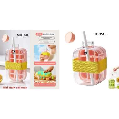 Clai Botol Minum Dingin Dengan Cetakan Es Batu pot Sedotan 2in1 Include Straw Press Ice otomatis Kot