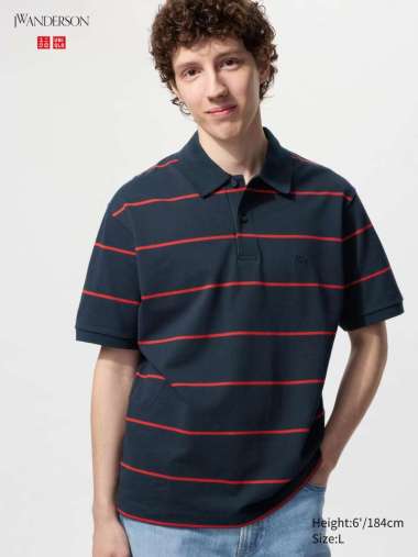 UNIQLO JWA JW ANDERSON Kaos Polo Dry Pique Garis garis garis navy L