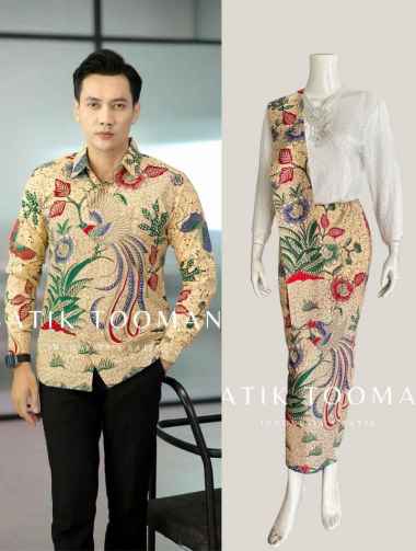 HAVANIA CREAM GOLD Couple Sarimbit Rok 2 Lapis & Kemeja Batik Slimfit Warna Krem Bahan Katun Halus P