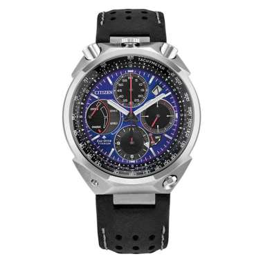 JAM PRIA CITIZEN ORIGINAL KULIT BLACK BLUE DIAL PROMASTER BULLHEAD RACING CHRONOGRAPH CITIZEN AV0088