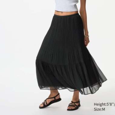 UNIQLO Rok Panel Sifon Chiffon Tiered Skirt wanita BLACK M