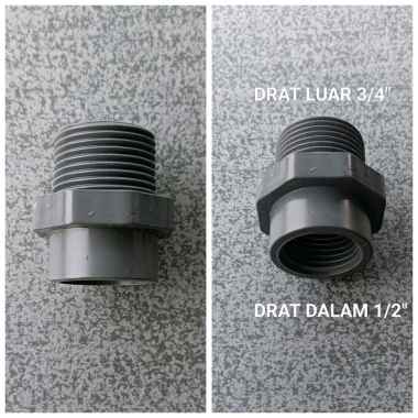 Verlop Ring PVC Drat Luar 3/4" Drat Dalam 1/2" Sambungan Sock Kran Pipa PVC