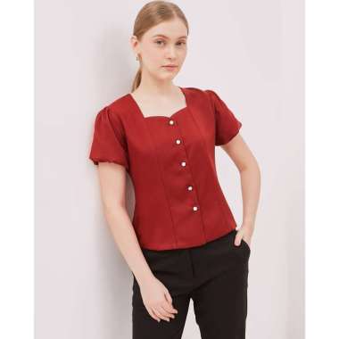 Urban Exchange Angela Maroon Blouse - Atasan Blouse Maroon Square Neck M Maroon