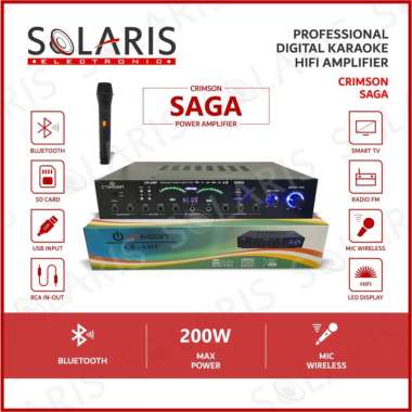 CRIMSON - SAGA Power Amplifier Bonus Mic Wireless 200 Watt Ampli Karaoke Bluetooth USB FM Radio
