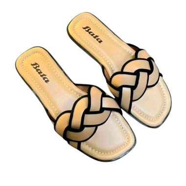 Sandal Wanita Bata motif silang Cantik trendy| sandal cewek bata slip on terbaru 39 hitam