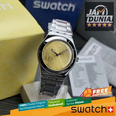JAM TANGAN WANITA SWATCH ORIGINAL STAINLESS SILVER YELLOW SWATCH YLS236G SWATCH YLS 236G JAM WANITA