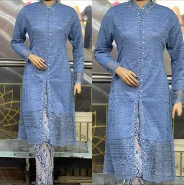 LM Setelan Kebaya Tunik Brukat Set Rok Tunic Wanita Brokat Kondangan modis kekinian denim