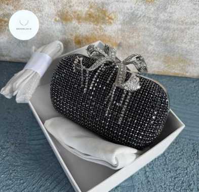 Self Portrait Chainmail Clutch Bag Dark Blue
