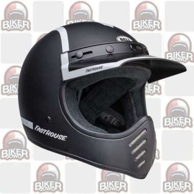 Bell Moto-3 Helm Adventure Helm Retro Fullface Retro Classic Helmet FASTHOUSE M GLOSS BLACK WHITE L