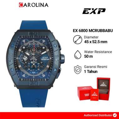Jam Tangan Pria Expedition EXP Chronograph EX 6800 MCRUBBABU Black Dial Blue Rubber Strap