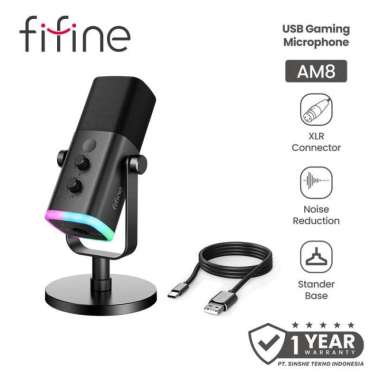 Fifine AM8 Live Recording Studio Microphone RGB Gaming Microphone With XLR Connector USB C Black