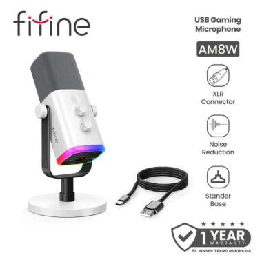 Fifine AM8 Live Recording Studio Microphone RGB Gaming Microphone With XLR Connector USB C White