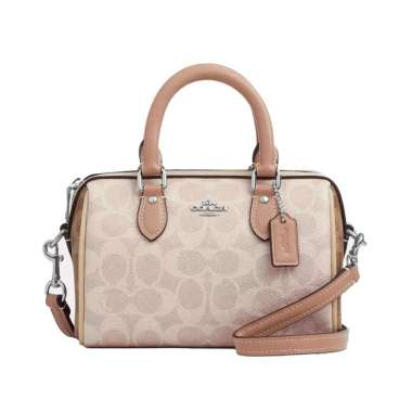 Coach Mini Rowan Crossbody Bag in Blocked Signature Canvas Sand/Taupe
