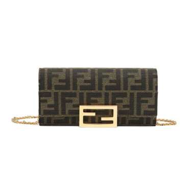 Fendi Continental Wallet On Chain Fabric Leather Brown Ghw