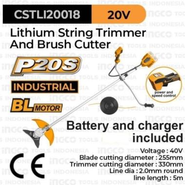 Mesin Potong Rumput Cordless INGCO CSTLI20018 with Baterai 2ah Charger