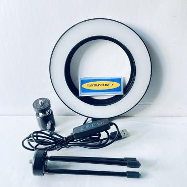 PREMIUM RING LIGHT LED 2 WARNA 6 INCH LAMPU HALO MINI TRIPOD PENERANG LAMPU UNTUK LIVE SEMINAR ZOOM 