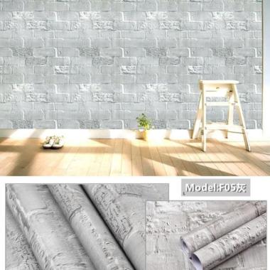 Wallpaper Sticker Dinding Motif BatuAlam Abu 3D 45 cm x 10 m -Bata Abu Bata Abu F05