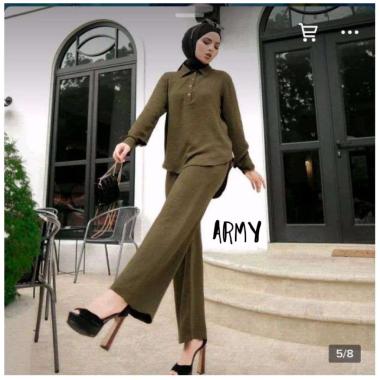 Hasna One Set Wanita Kemeja Import Crinkle Airflow Setelan Wanita Celana Panjang Lengan 7/8 LD 110 c