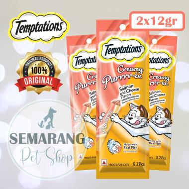 Snack Kucing TEMPTATIONS Creamy Pure Salmon Cheese 24gr- 2x12gr Liquid