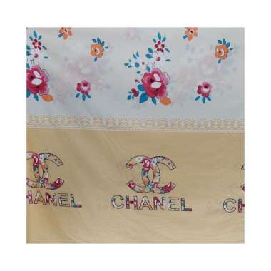 Kain Katun CVC corak Abstrak dan Bunga Lebar 240cm Chanel kuning