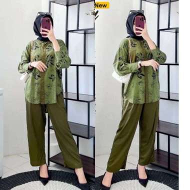 Inara Set - One Set Polo Linen Premium Lengan 7/8 Setelan Wanita Kekinian Set Baju Celana Polos LD 1