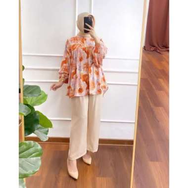 Inara Set - One Set Polo Linen Premium Lengan 7/8 Setelan Wanita Kekinian Set Baju Celana Polos LD 1