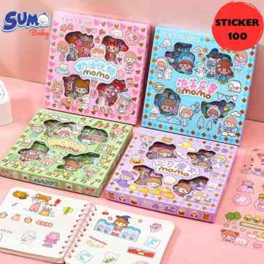 Stiker 100 Lembar Momo Sticker Waterproof Anti Air Kartun Lucu Korea Stiker Anak Momo Hijau