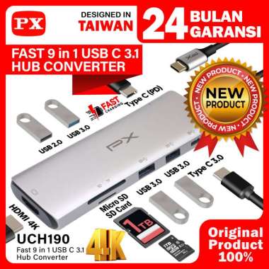 PX UCH190 Hub Converter USB Type C Macbook HDMI USB 3.0 9 in 1