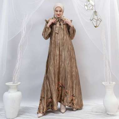 Nabila Dress - Gamis Terbaru Diora Silk Dress Wanita Lengan Panjang Ruffle Maxidress Kekinian LD 110