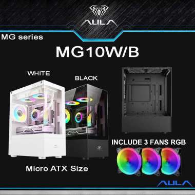 Aula MG10 SPIDER Casing PC Gaming MATX free 3Fan RGB HITAM