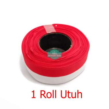 Pita Satin Kain Merah Putih Besar 1inch Pita Kado Ribbon - 1 Roll Utuh