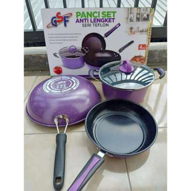 Panci set gsf teflon series anti gores anti lengket dapat 1 set/ peralatan masak anti lengket Pake b