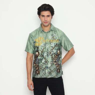 EF113 KEMEJA BATIK PRIA SATIN SILK PREMIUM LAPIS FURING CHEONGSAM IMLEK KANTOR FORMAL 113_BCY_GREEN 