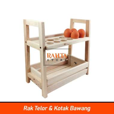 KT102 - Rak Telor 2 Susun Rak Telor dan Kotak Bawang bahan kayu/Rak dapur