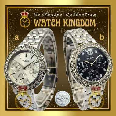 Jam Tangan Wanita Alba Ori Hari Tanggal Detik Water Resist Stainless Steel Permata Swarovski Quartz