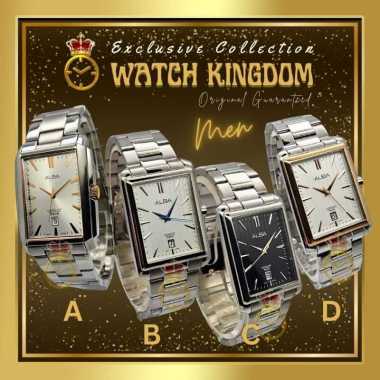 Jam Tangan Pria Alba Model Kotak Persegi Panjang Tanggal Original Analog Quartz Stainless Slim Simpe