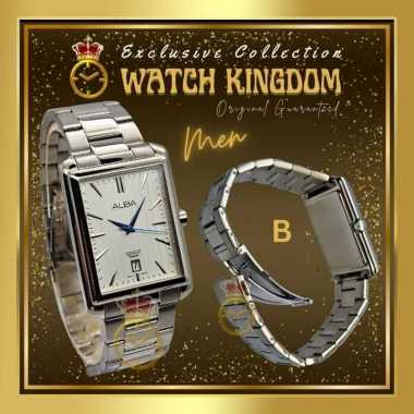 Jam Tangan Pria Alba Model Kotak Persegi Panjang Tanggal Original Analog Quartz Stainless Slim Simpe