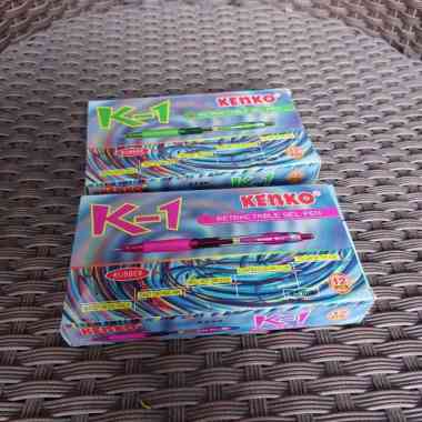 Pulpen Gel Kenko K-1 Merah Hijau Pink Orange Violet Biru - 1 Lusin Pink