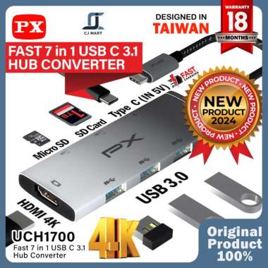 USB Hub Converter Type C 3.1 Macbook Laptop HDMI 7 in 1 PX UCH1700