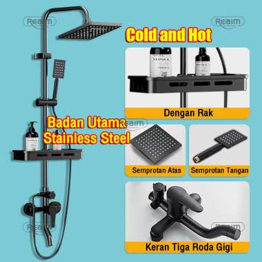 3in1 Shower Kamar Mandi Satu Set Persegi hitam 3 in 1