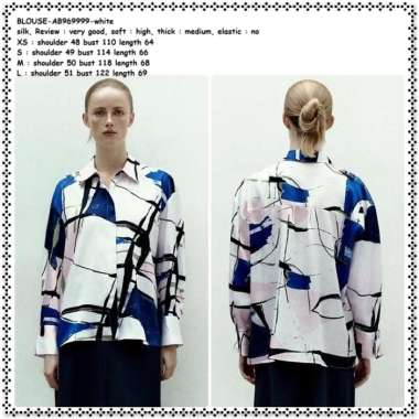 AB969999 Baju Atasan Kemeja Jumbo Oversize Big Size Putih Motif Wanita Korea Import