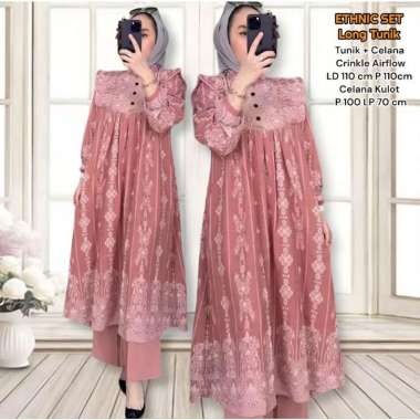 Sabrina Set Long Tunik - One Set Wanita Long Tunik Rayon Premium Setelan Wanita Kekinian Ruffle Leng
