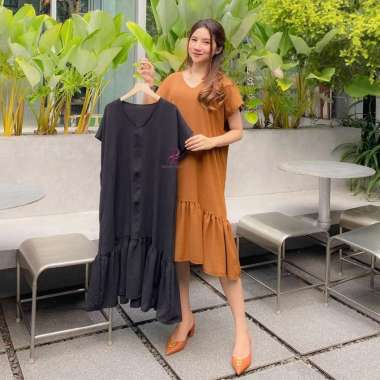 Jennie Dress Daster Kekinian Wanita Ruffle Kerah V neck Crinkle Airflow Jumbo | Daster Airflow Oblon