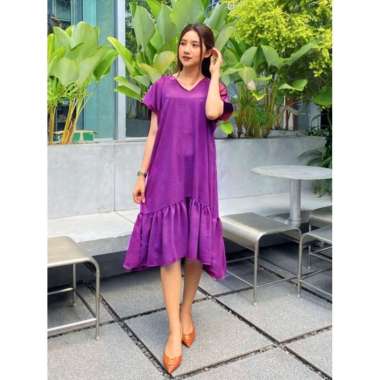 Jennie Dress Daster Kekinian Wanita Ruffle Kerah V neck Crinkle Airflow Jumbo | Daster Airflow Oblon